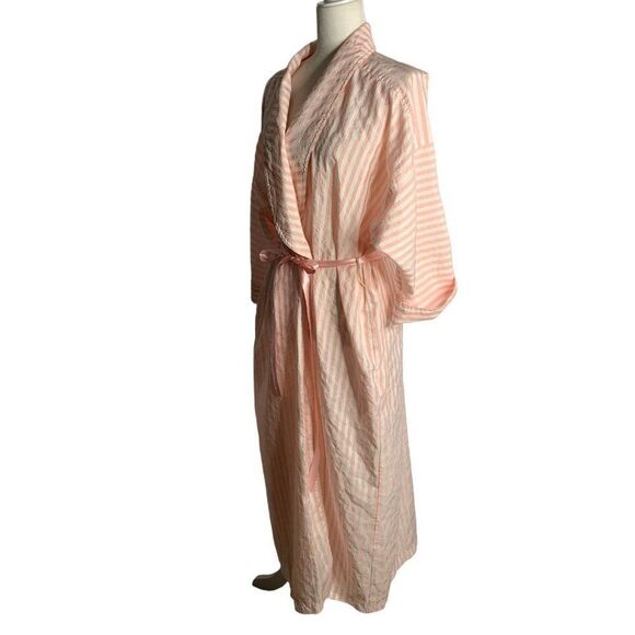 Vintage 80s Full Length Lightweight Robe M Pink Striped Saks Fifth Avenue - Picture 3 of 6